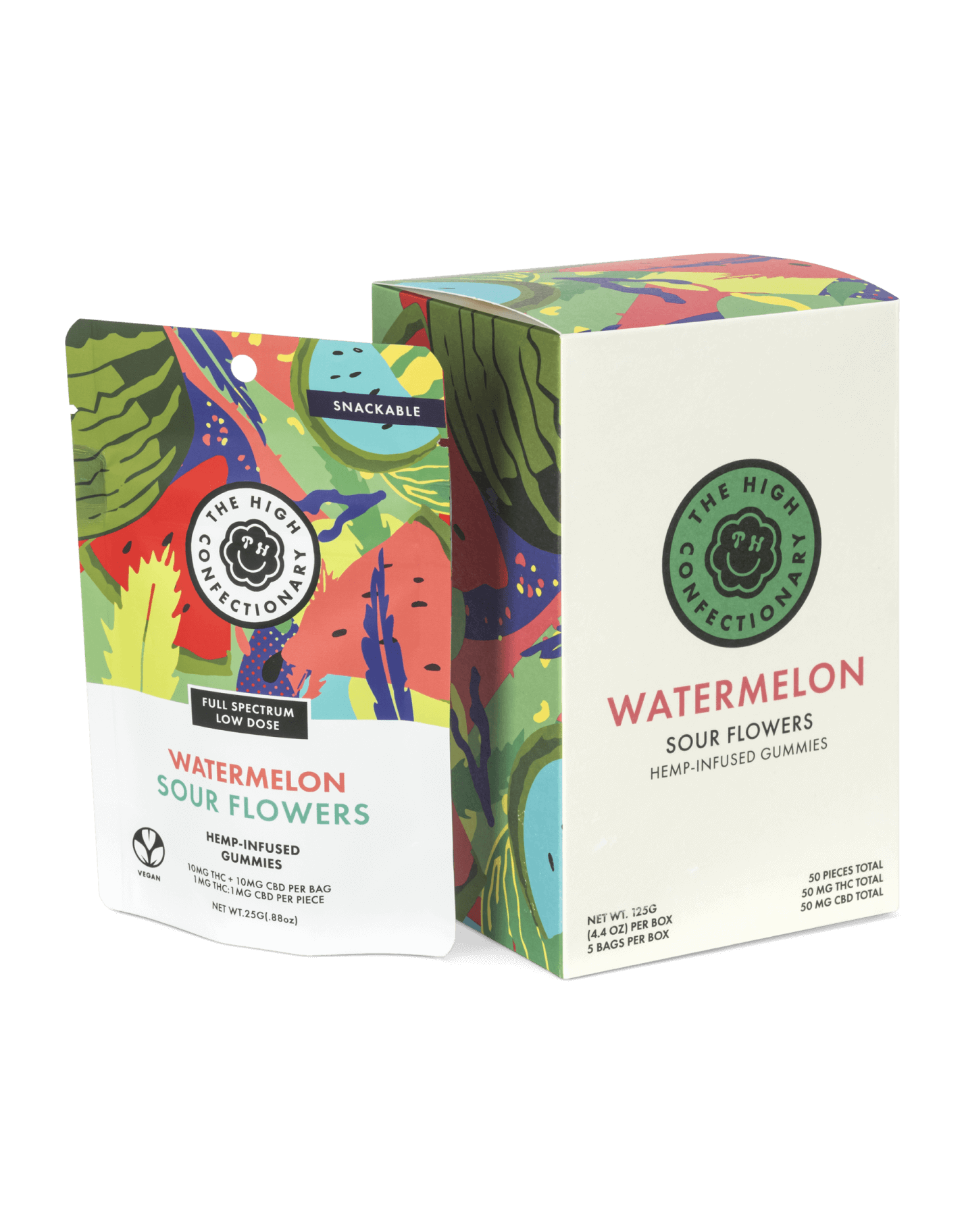 Watermelon Anytime gummies — bag and single-piece packaging.